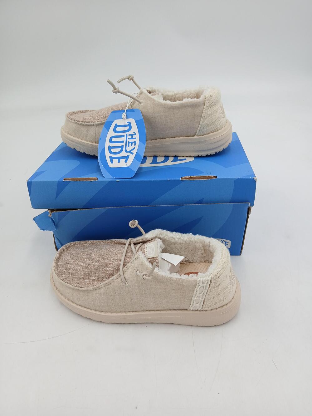Hey Dude Wendy Y Brushed Cozy Shoes Girls Size 1 White Faux Fur Lined Slip On